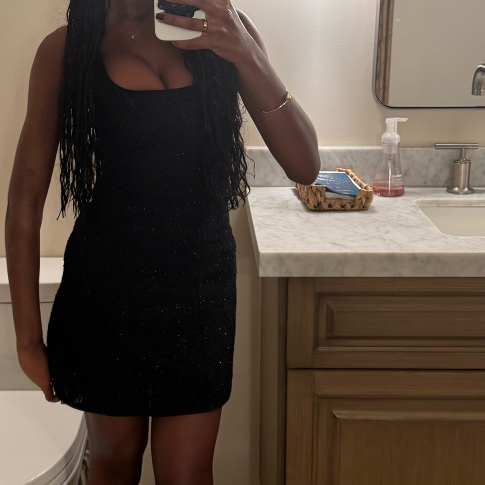 Black sparkle tweed mini dress